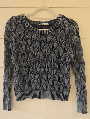 Devoted Navy & White Textured Diamond Knit Crewneck Sweater